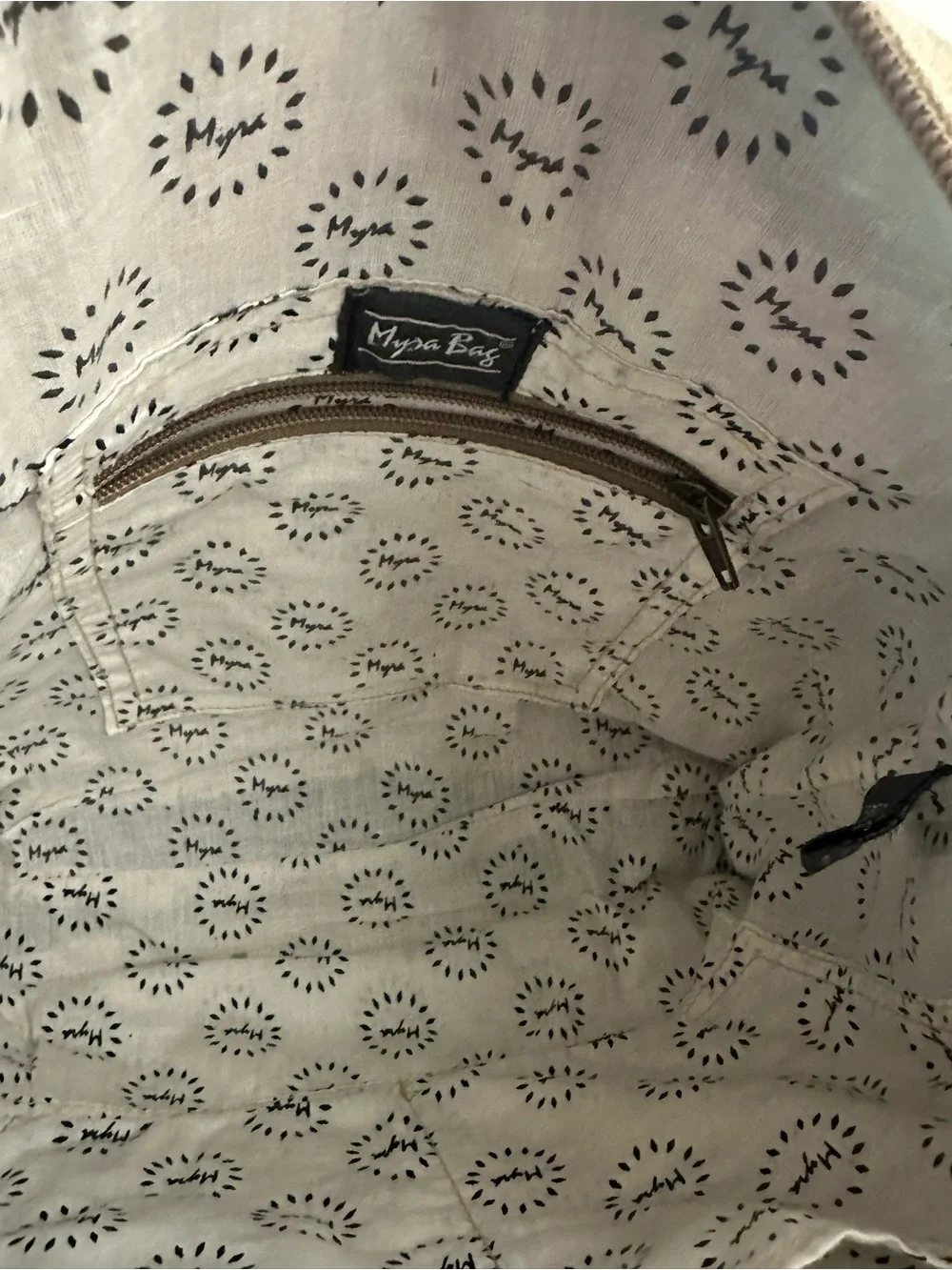 Myra Canvas Crossbody Messenger Bag - Beige & Brown